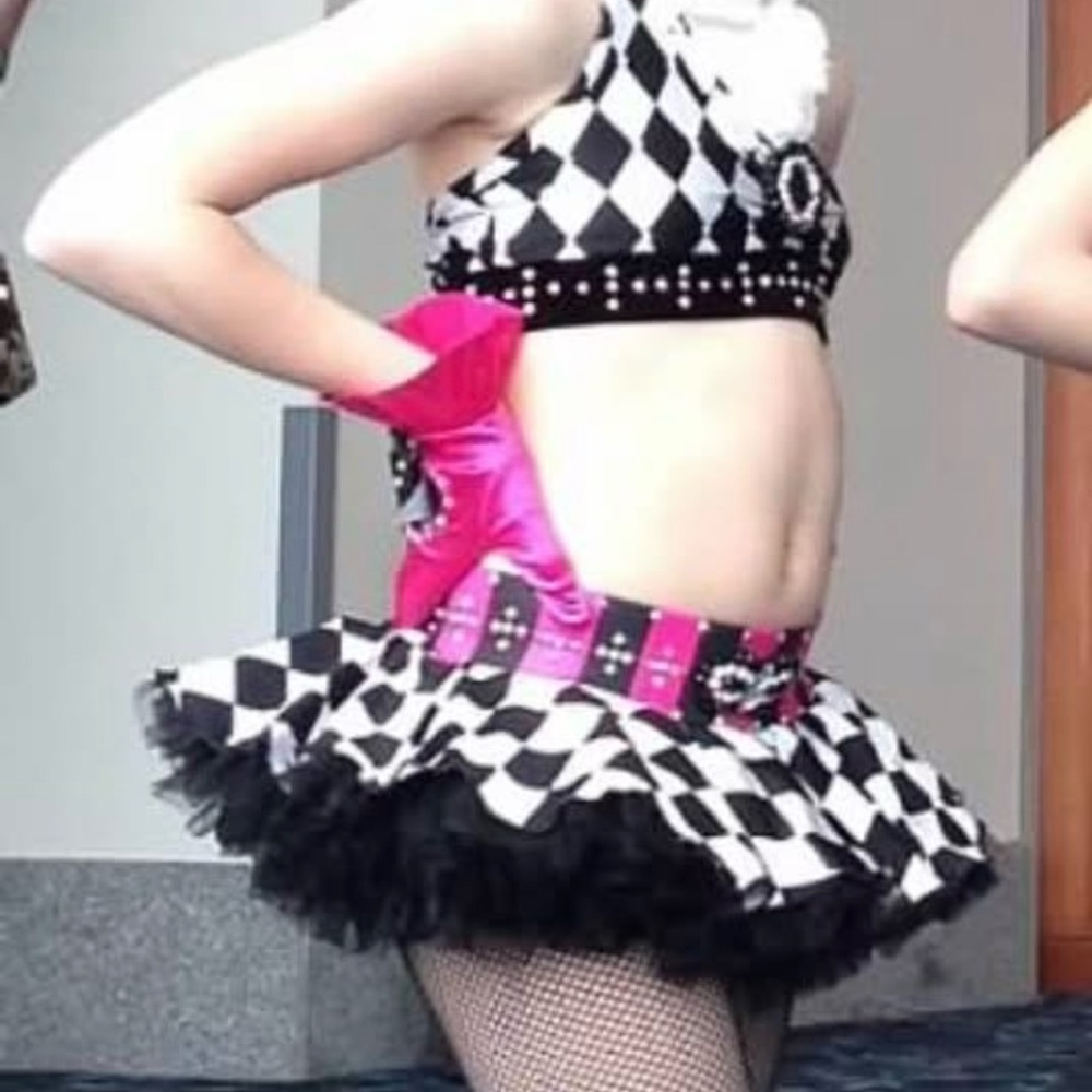 Checkered Dance Costume with Pink Accents child large